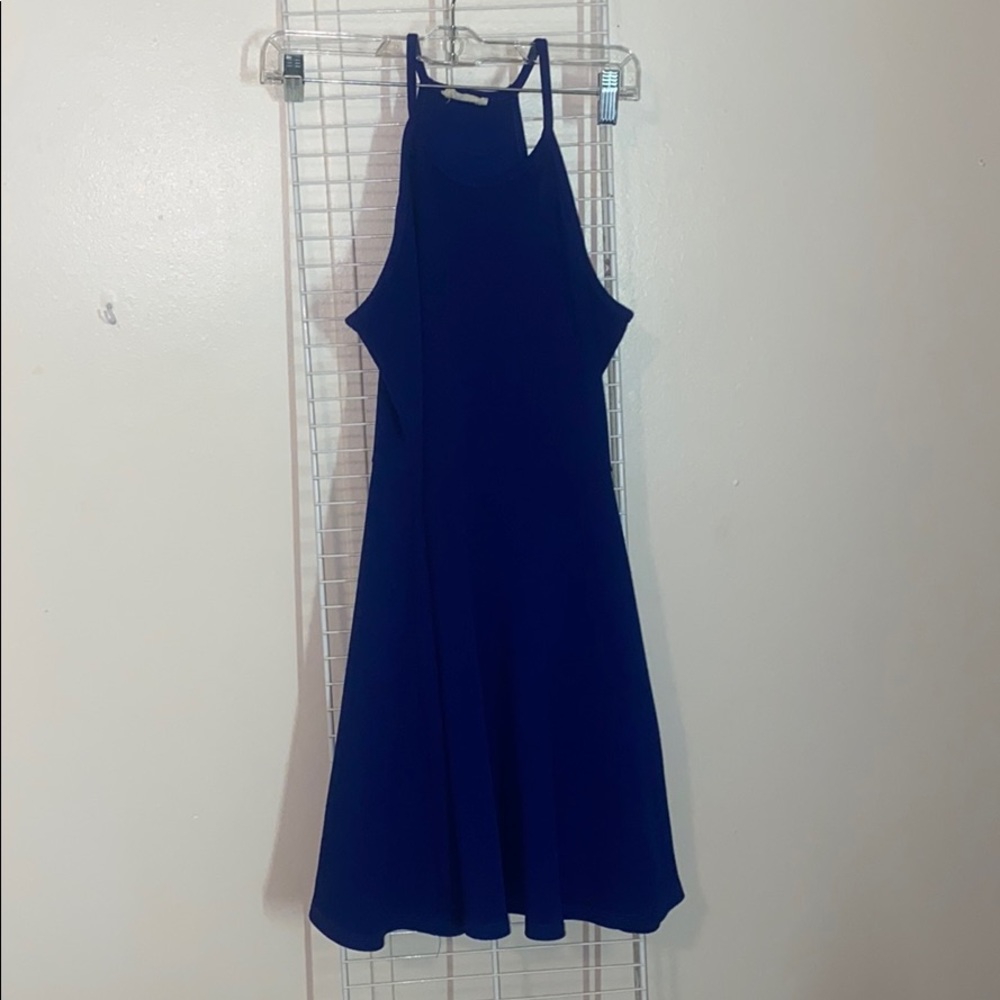 short blue halter neck dress